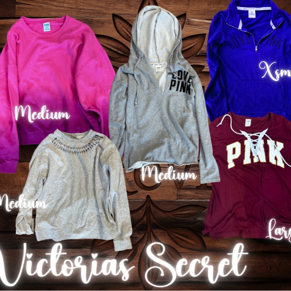 📦 Victoria’s Secret PINK Sweatshirt & Hoodie Bundle – 5 Pieces 💖🔥